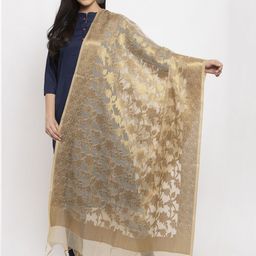 LOOM LEGACY Gold-Toned Banarsi Jacquard Woven Design Dupatta-picture-18