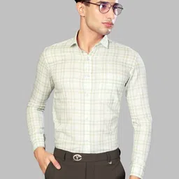 UR ETHICS Men Green Checked Slim Fit Premium Formal Shirts-picture-4