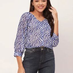 Moomaya Blue & White Printed Shirt-image-24
