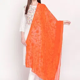 Dupatta Bazaar Orange Embroidered Chiffon Dupatta-25
