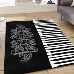 PRESTO Black & White Printed Hand-Tufted Anti-Skid Polyester Carpet-44