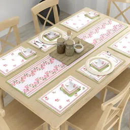Aura 13-Pcs White & Pink Floral Printed Table LinenSet-17