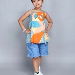 ZACKBEE Girls Abstract Printed Bow Square Neck Cotton Top-picture-29