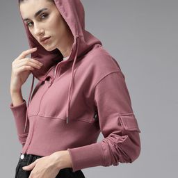 Roadster Women Hooded Crop Sweatshirt-image-58