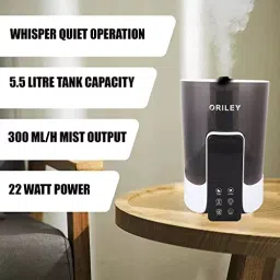 ORILEY Ultrasonic Cool Mist Humidifier With Remote Control and Digital LED Display 5.5 L Capacity 22 W Corded Electric White, 2113 image 3
