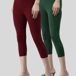 Kryptic Maroon & Green Cotton Capris - Pack Of 2-image-74