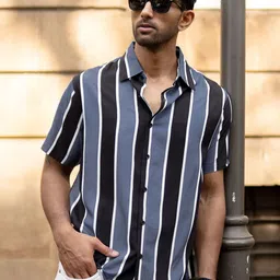 Powerlook Vertical Striped Short Sleeves Shirt-image-70