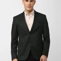 V Dot Black Skinny Fit Checks Blazer-image-23