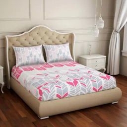 Spaces ATRIUM PLUS ECOM Pink & Grey Cotton 210 TC King Fitted Bedsheet with 2 Pillow Covers-image-38