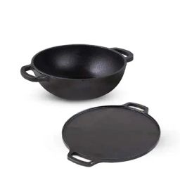 The Indus Valley Black Cast Iron 25.4 cm Deep Frying Kadhai With Double Handle (2 L)-6