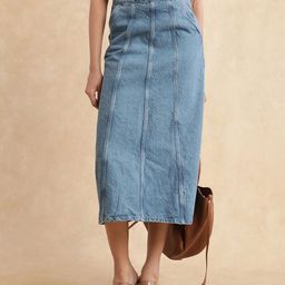 RAREISM Women Parrit Primary Blue Denim A-Line Midi Skirt-picture-54