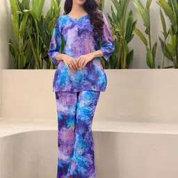 RANGREAL Printed Top With Palazzos Co-Ords-picture-27