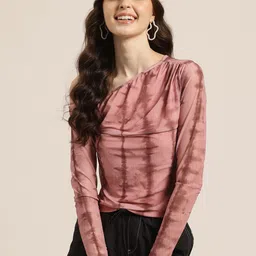 HERE&NOW Tie & Dye Gathered Detail One Shoulder Crop Fitted Top-picture-14