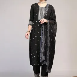 BAESD Floral Embroidered Round Neck Straight Kurta with Trousers & Dupatta-image-35