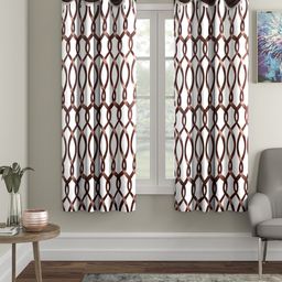 Cortina Brown & White Set of 2 Fancy Valance Abstract Printed Window Curtains-25