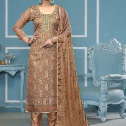 MANVAA Floral Embroidered Beads and Stones Organza Unstitched Dress Material-image-88