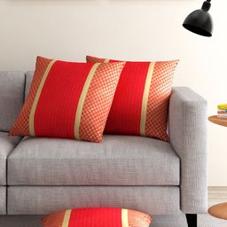 ANS Red Set of 3 Brocade 16'' x 16'' Square Cushion Covers-8