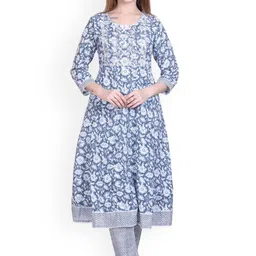 WOOL 4U Floral Printed Round Neck Straight Kurta with Trousers & Dupatta-image-43