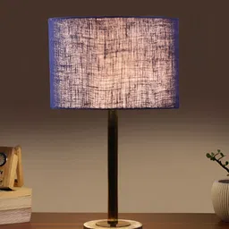 Aura Blue & Gold Toned Metal Traditional Cylindrical Shaped Table Lamp-30