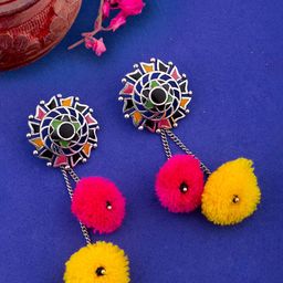 Voylla Silver-Plated Contemporary Drop Earrings-image-56