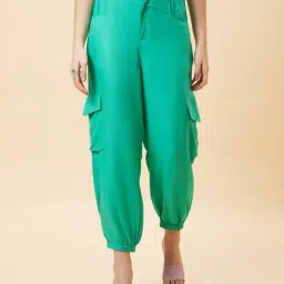 Globus Green Relaxed Fit High Rise Joggers-image-71
