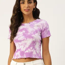 BROOWL Women Purple Tie and Dye Crop Top-38