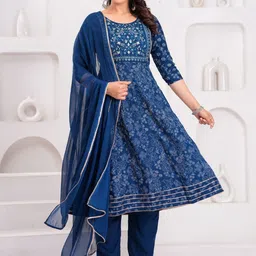 Art Avenue Floral Printed Round Neck Anarkali Kurta With Trousers & Dupatta-picture-32