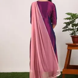 Lookmark Women Yoke Design Regular Mirror Work Kurta with Palazzos & With Dupatta image 3