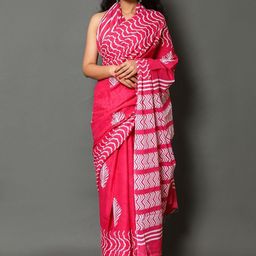 Pinkcity Trade World Floral Pure Cotton Block Print Saree-image-67