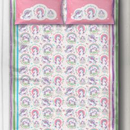 Silverlinen Unicorn and Rainbows 100% Cotton King Size Bedsheet with 2 Pillow Covers - Multicolour-3