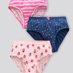 Pine Kids Anti Bacterial & Biowashed Panties Polka Dots & Strawberry Print Pack of 3 (Colour May Vary)-image-28