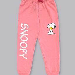 Kidsville Full Length Peanuts Themed Snoopy Placement Printed Jogger - Pink-18