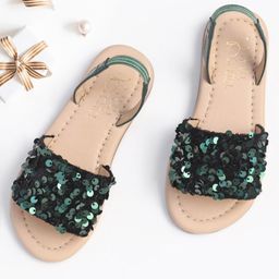 Hola Bonita Slip On Sandals With Sequin Detailing- Green-picture-28