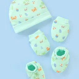 Babyhug 100% Cotton Cap Mittens & Booties Beach Print - Diameter 11 cm-picture-47
