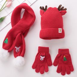 Babyhug Pom Pom Acrylic Woolen Cap Gloves & Muffler Set Christmas Design - Red-image-84