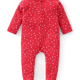 Babyhug Cotton Interlock Knit Footed Sleepsuit Text Print - Maroon-image-10