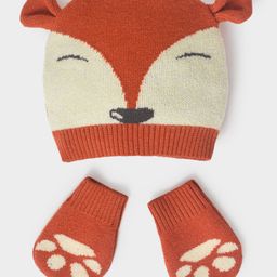 Mi Arcus 100% Cotton Animal Face Knitted Cap & Mitten Set  - Brown-picture-20