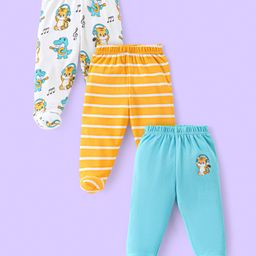 Babyhug Cotton Knit Footed Bootie Leggings With Stripes & Animal Print Pack Of 3 - Multicolor-image-100