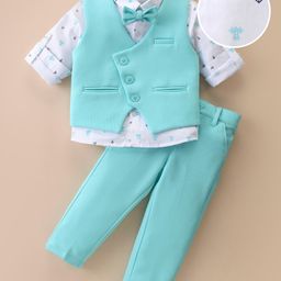 Mark & Mia Full Sleeves Anchor & Light House Printed 3 Piece Party Suit with Bow - Sky Blue-image-33