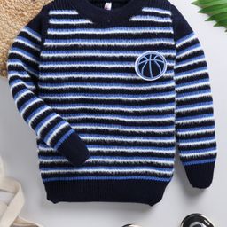 TOONYPORT Woollen Full Sleeves Striped Sweater - Navy Blue-image-18