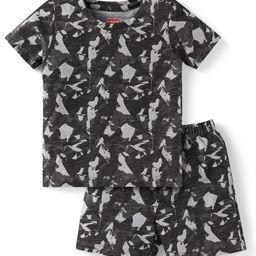 Babyhug Single Jersey Knit Half Sleeves Co-ords T-Shirt & Shorts Set with Abstract Print - Black-image-0