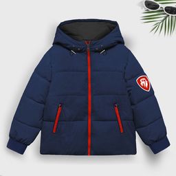 Trampoline Full Sleeves Lion Badge Printed Padded Hooded Jacket - Navy Blue-picture-32