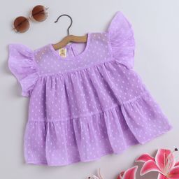 Aww Hunnie Flutter Sleeves Georgette Swiss Dots Designed Top - Mauve-image-84