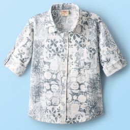 Rikidoos Full Sleeves Floral Printed Shirt - White & Light Grey-image-61