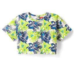 Babyhug Cotton Knit Half Sleeves Drop Shoulder T-Shirt With Floral Print - Navy Blue & Limegreen-image-47
