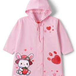 Babyhug Full Sleeves Hooded Raincoat With Bunny Print - Pink-picture-49