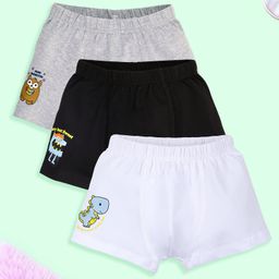 Kiddopanti Cotton Pack Of 3 Dinosaur & Mini Monster Printed Boxer - White Black & Grey Melange-image-21