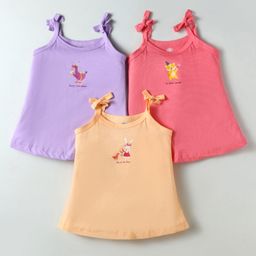 Zero Sinker Knit Singlet Sleeves Animal Printed Slips Pack Of 3 - Lilac Dark Pink & Orange-image-98