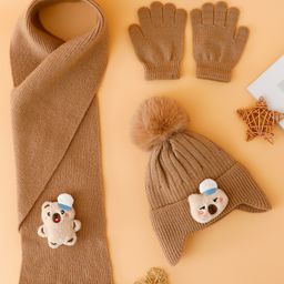 Babyhug Woollen Cap Mitten & Muffler Set with Teddy Embroidery & Applique Brown - Diameter 14 cm-picture-22