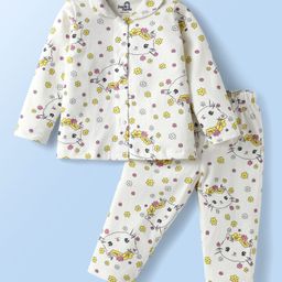 Doodle Poodle 100% Cotton Knit Full Sleeves Co-Ord Night Suit With Floral Print - White-picture-31